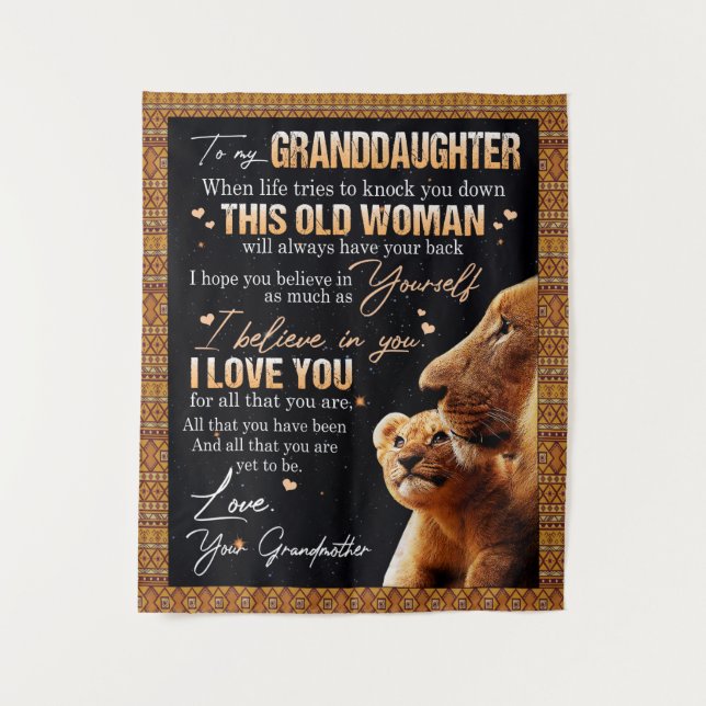 To My Granddaughter Gift From Grandma, Lion Lovers Tapestry (Front)