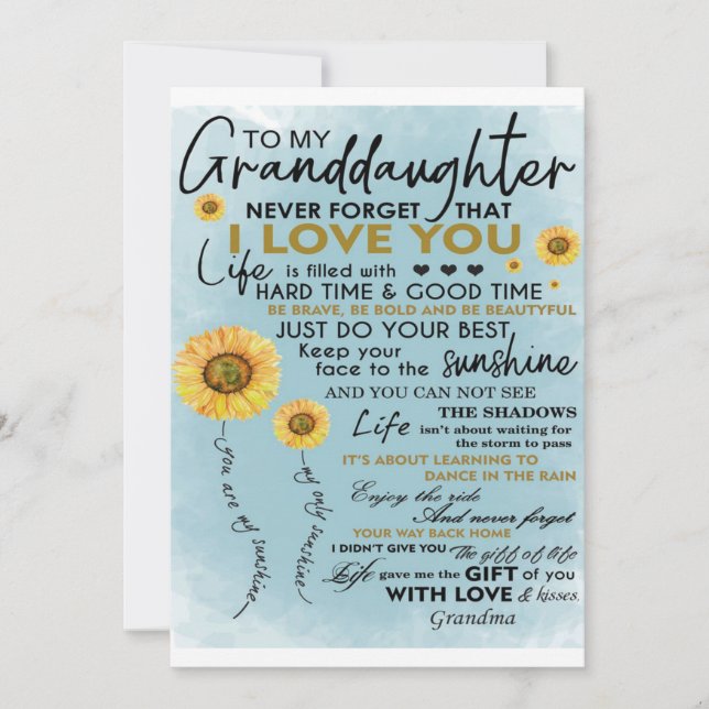 To My Granddaughter Gift, Grandkids Birthday Gift Holiday Card (Front)