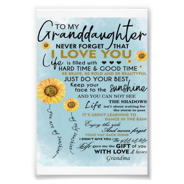To My Granddaughter Gift, Grandkids Birthday Gift Photo Print (Front)
