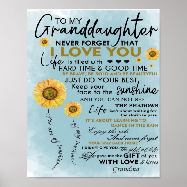 To My Granddaughter Gift, Grandkids Birthday Gift Poster (Front)