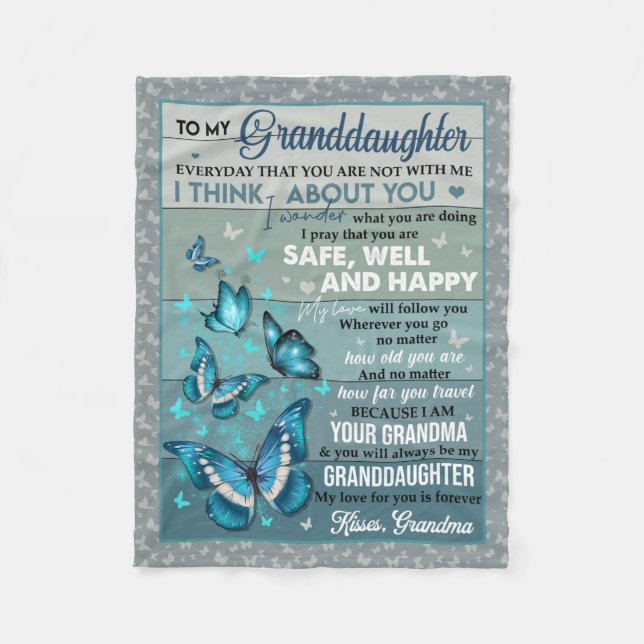 To My Granddaughter- Kisses, Grandma Fleece Blanket (Front)