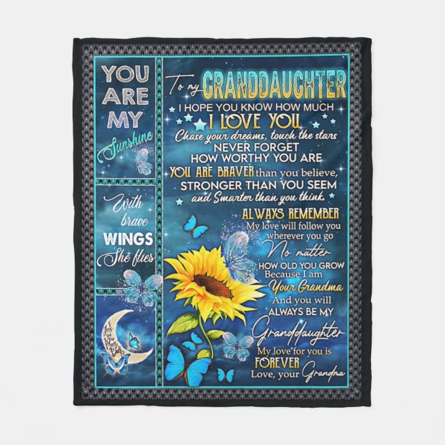 To My Granddaughter Sunflower Gift, Baby Gift Fleece Blanket (Front)