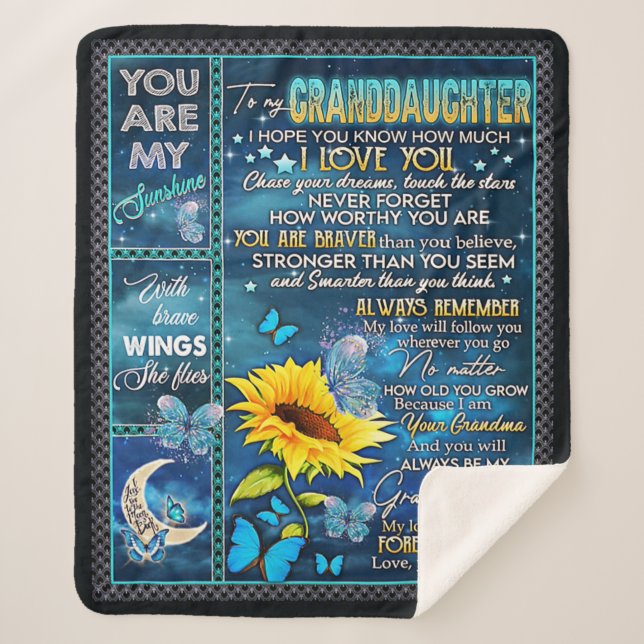 To My Granddaughter Sunflower Gift, Baby Gift Sherpa Blanket (Front)