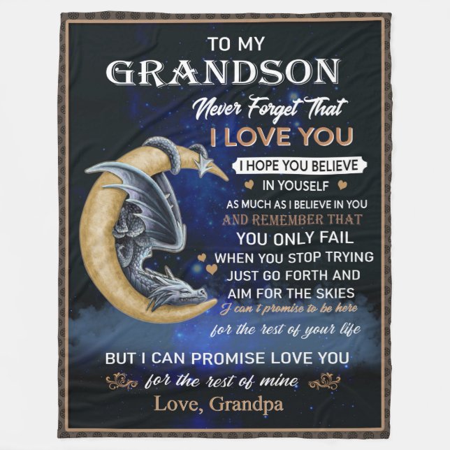 To My Grandson I Love You from Grandpa  Fleece Blanket (Front)