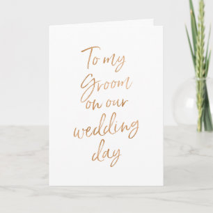 To my Groom on our wedding Stylish Gold Rose Card