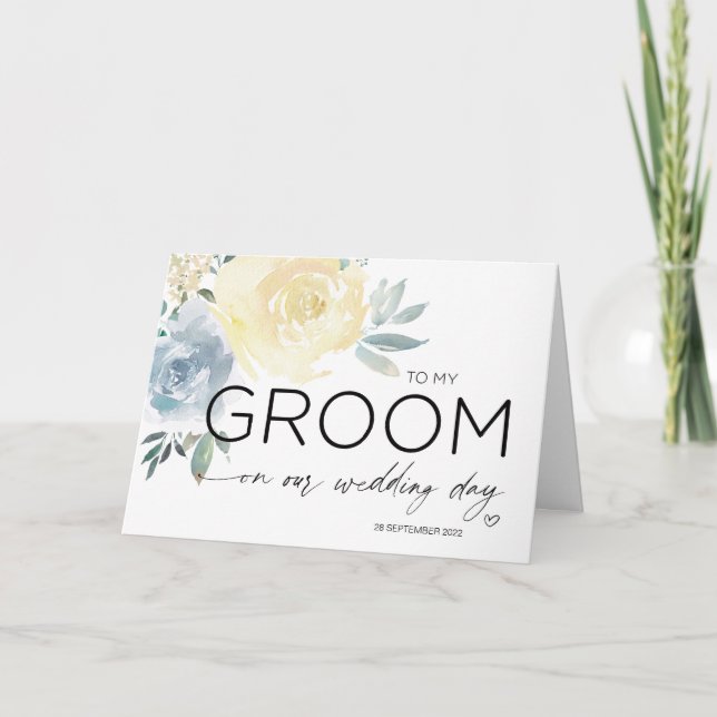 To My Groom Wedding Gift from Bride Blue Flowers Card (Front)