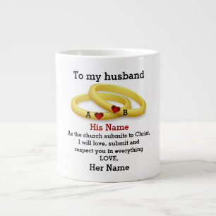 To my husband for him wedding couple ring monogram large coffee mug