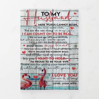 To My Husband Letter | Cute Flamingo Present Tri-Fold Announcement