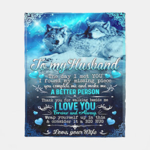 To My Husband Wolf Gift, Husband Birthday Gift Fleece Blanket