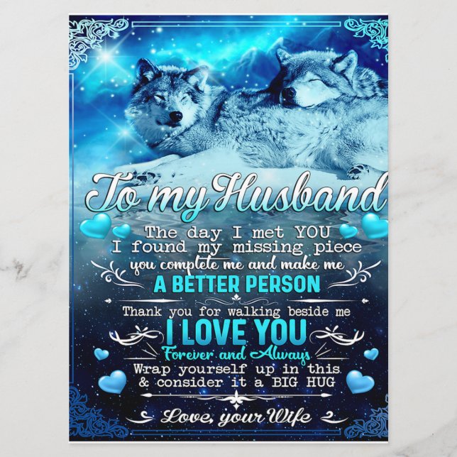 To My Husband Wolf Gift, Husband Birthday Gift Menu (Front)
