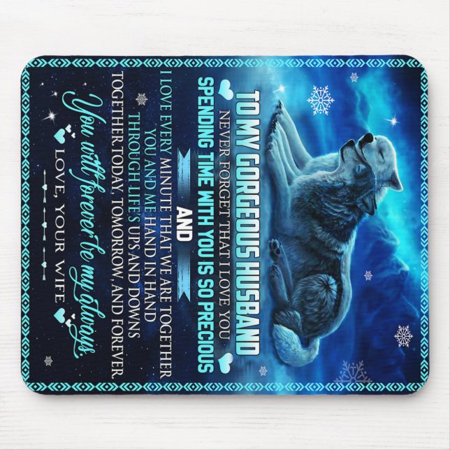 To My Husband Wolf Gift, Husband Birthday Gift Mouse Pad (Front)