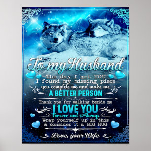 To My Husband Wolf Gift, Husband Birthday Gift Poster