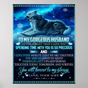To My Husband Wolf Gift, Husband Birthday Gift Poster