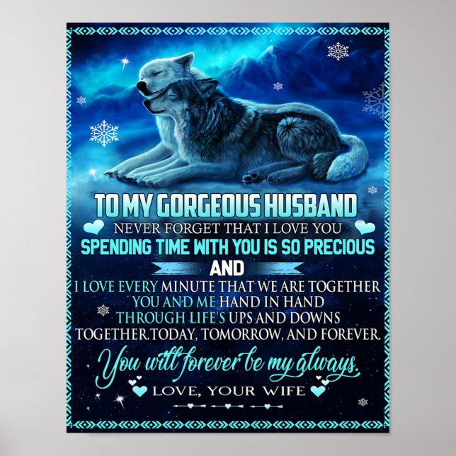 To My Husband Wolf Gift, Husband Birthday Gift Poster (Front)