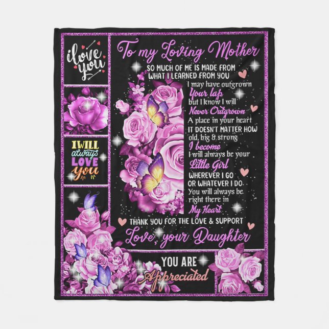 To My Mother Birthday Gift, Love Mum Gift Idea Fleece Blanket (Front)