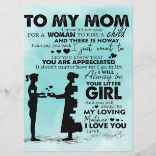 To my mother design   Letter to mummy Menu