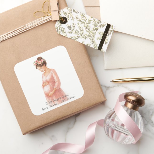 To My Pregnant Queen - Cute Floral Pregnancy |  Square Sticker (Gifting)