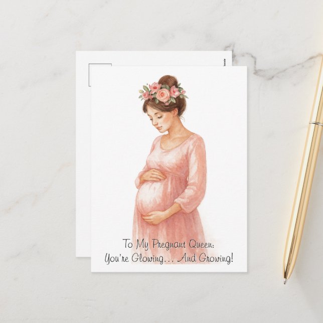To My Pregnant Queen - Elegant Holiday Postcard (Front/Back In Situ)