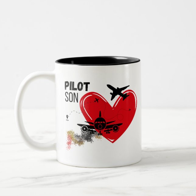 "To My Son – Fly High, Dream Big Pilot Mug" Two-Tone Coffee Mug (Left)