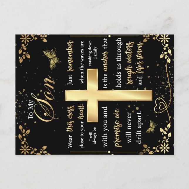 To My Son Gift, Butterfly Lover, Floral Son Letter Announcement Postcard (Front)