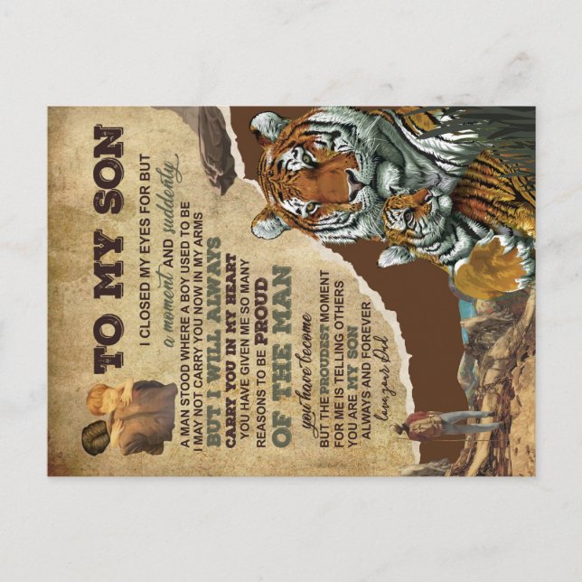To My Son Gift,Tiger Lovers,Letter To Son From Dad Announcement Postcard (Front)