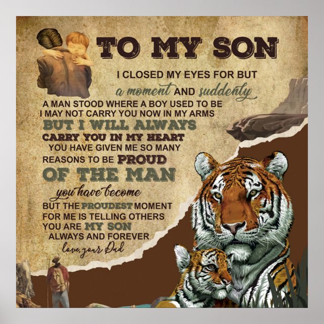 To My Son Gift,Tiger Lovers,Letter To Son From Dad Poster (Front)