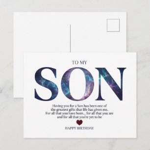 To My Son Sentimental Galaxy Happy Birthday Postcard