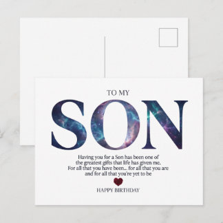 To My Son Sentimental Galaxy Happy Birthday Postcard