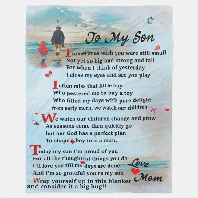 To My Son with big hug Mum Fleece Blanket (Front)