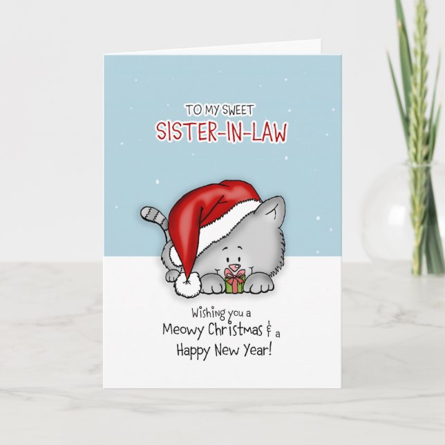 To my sweet sister-in-law  - Cat Christmascard Holiday Card (Front)
