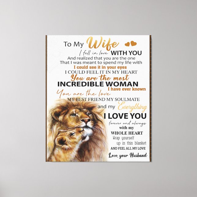 To My Wife Lion Gift, Love Wife Birthday Gift Idea Canvas Print (Front)