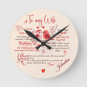 To My Wife Love Message Custom Name Romantic Round Clock