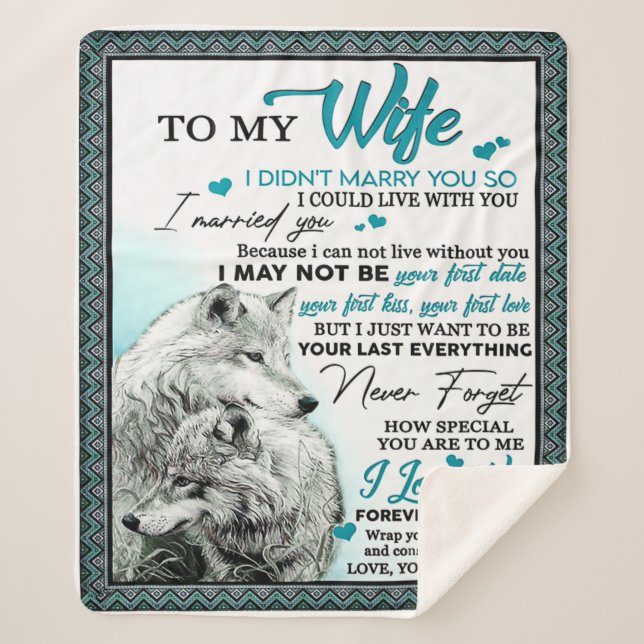 To My Wolf Wife Birthday Gift, Couple Wedding Gift Sherpa Blanket (Front)