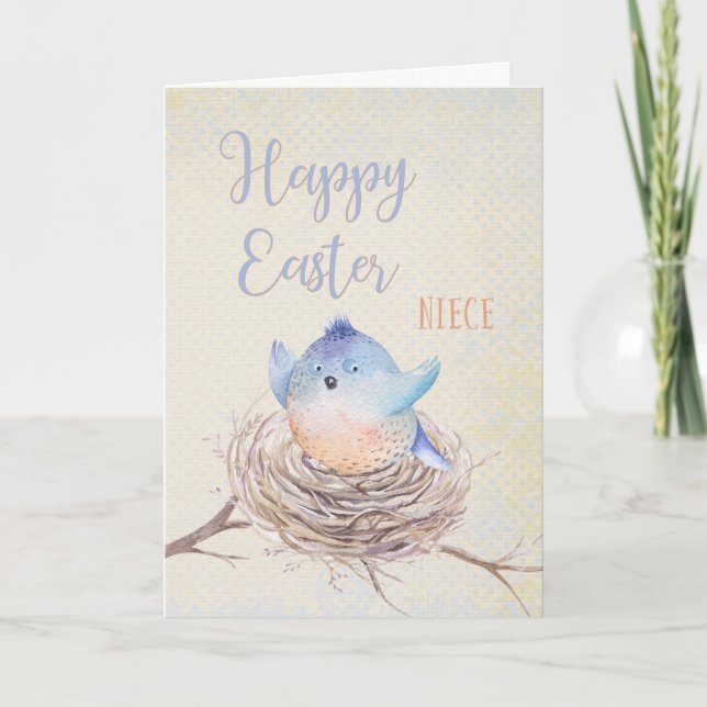 To Niece Happy Easter Blue Bird in Nest Holiday Card (Front)