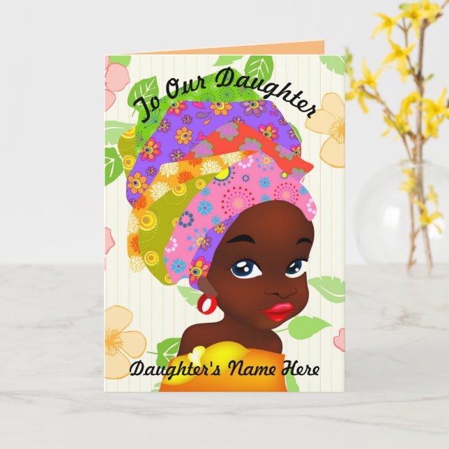 To Our Daughter African Girl Customisable Birthday Card (Yellow Flower)