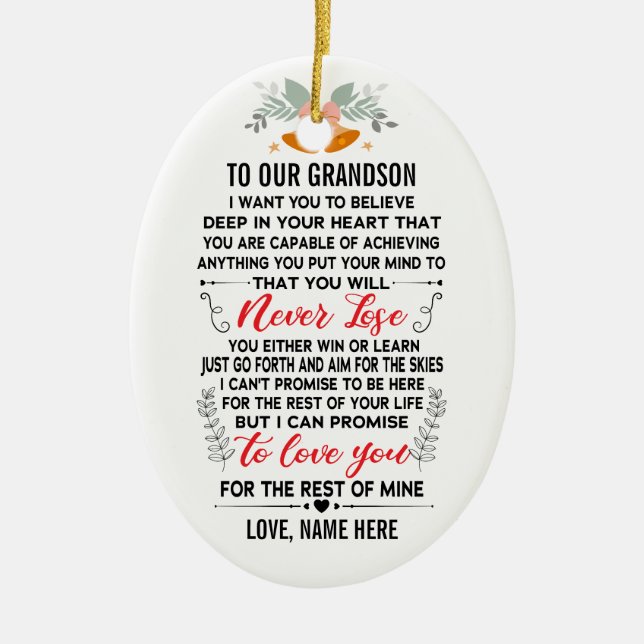 To Our Grandson From Grandparents with Custom Name Ceramic Tree Decoration (Front)