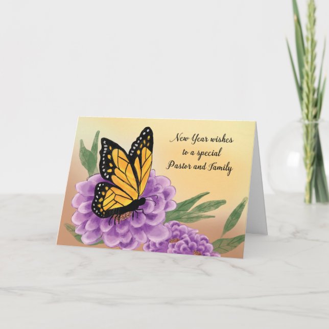 To Pastor and Family Happy New Year Butterfly Card (Front)