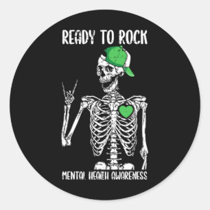 To Rock Mental Health Awareness Skeleton Rock Hand Classic Round Sticker