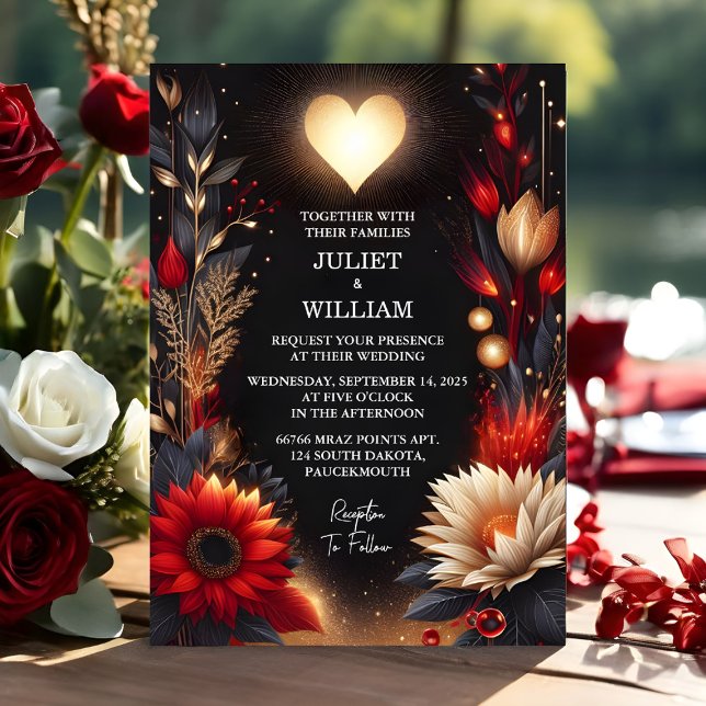 To Ruby Thick Claret White Heart Red Black Wedding Invitation (Creator Uploaded)