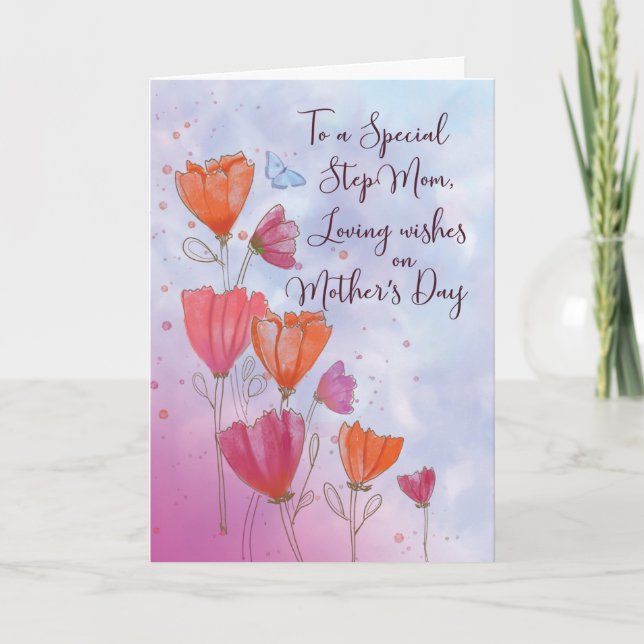 To Step Mum Mothers Day Love with Orange and Pink  Card (Front)