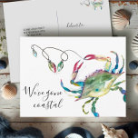 To The Beach New Home Moving Announcement<br><div class="desc">Announce your change of address in style with this modern "We've Moved" postcard, perfect for sharing your new Florida beach home just in time for Christmas 2024! This design features my original watercolor crab adorned with festive Christmas lights in turquoise, blue, red, and green hues. The phrase "Gone Coastal" is...</div>