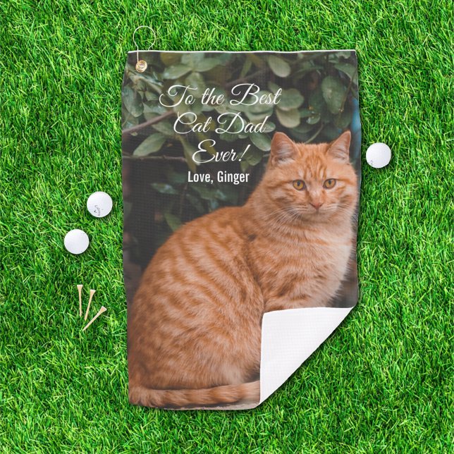 To the Best Cat Dad Ever Custom Photo Golf Towel (Creator Uploaded)