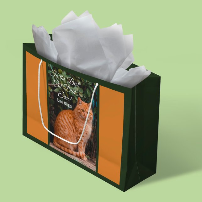 To the Best Cat Dad Ever Custom Photo Large Gift Bag (Creator Uploaded)