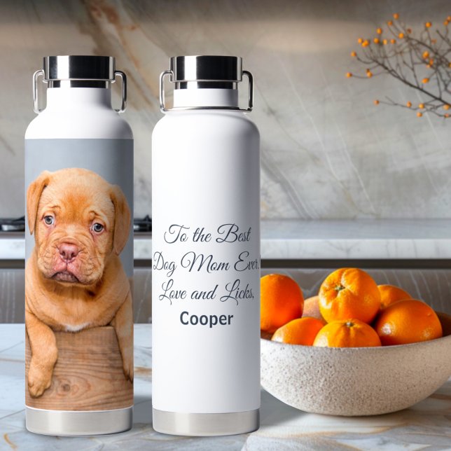 To the Best Dog Mum Ever Custom Photo and Text Water Bottle (Creator Uploaded)