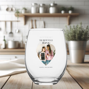 To the Best Ever Mum Photo Heart Stemless Wine Glass
