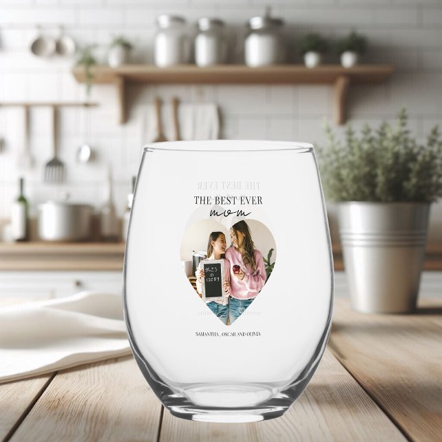 To the Best Ever Mum Photo Heart Stemless Wine Glass (Creator Uploaded)