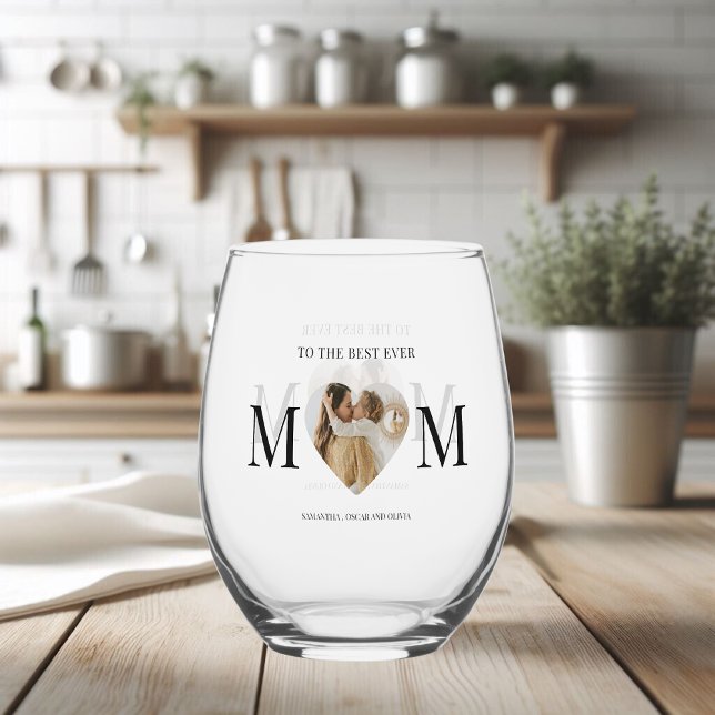 To the Best Mum Photo Heart  Stemless Wine Glass (Creator Uploaded)