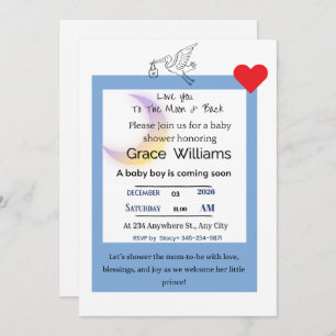 To the Moon and Back Baby Boy Shower Invitation   