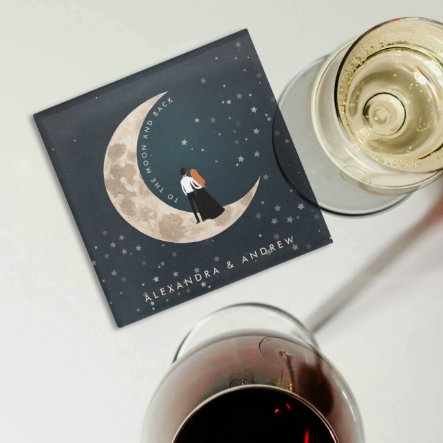 To The Moon And Back Cute Love Stars Night Sky Glass Coaster (Creator Uploaded)