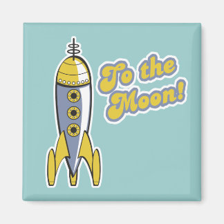 to the moon retro space rocket magnet